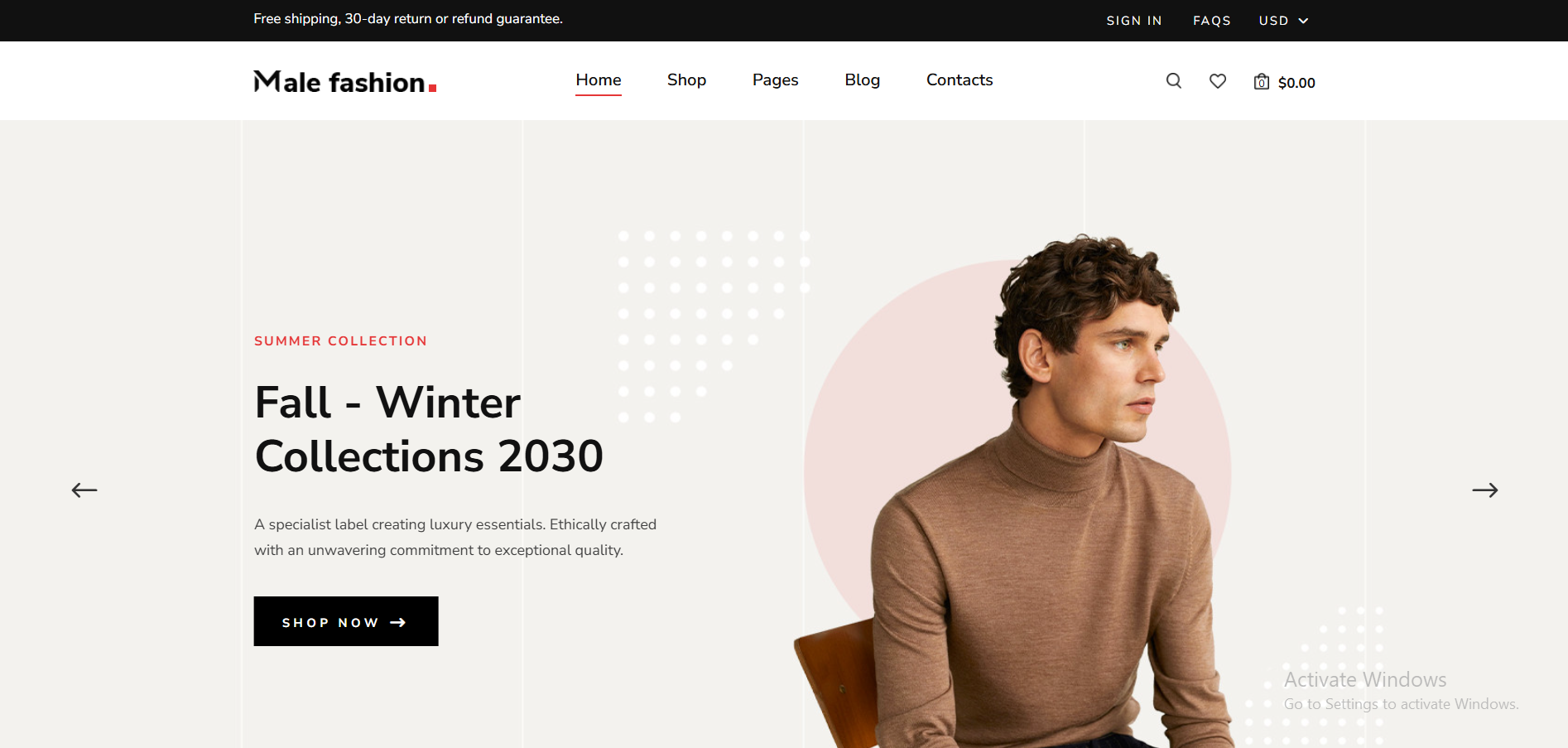 Fashion ecommerce home page with featured collections and trending styles